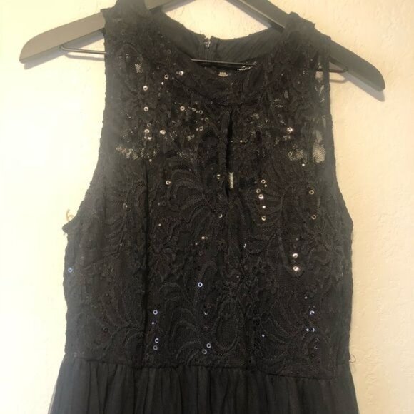 black tulle sequined Hi Low maxi dress Gown / Prom Event Homecoming Size Large - Picture 2 of 12
